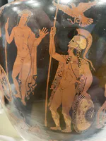 Zeus y guerrero en una crátera