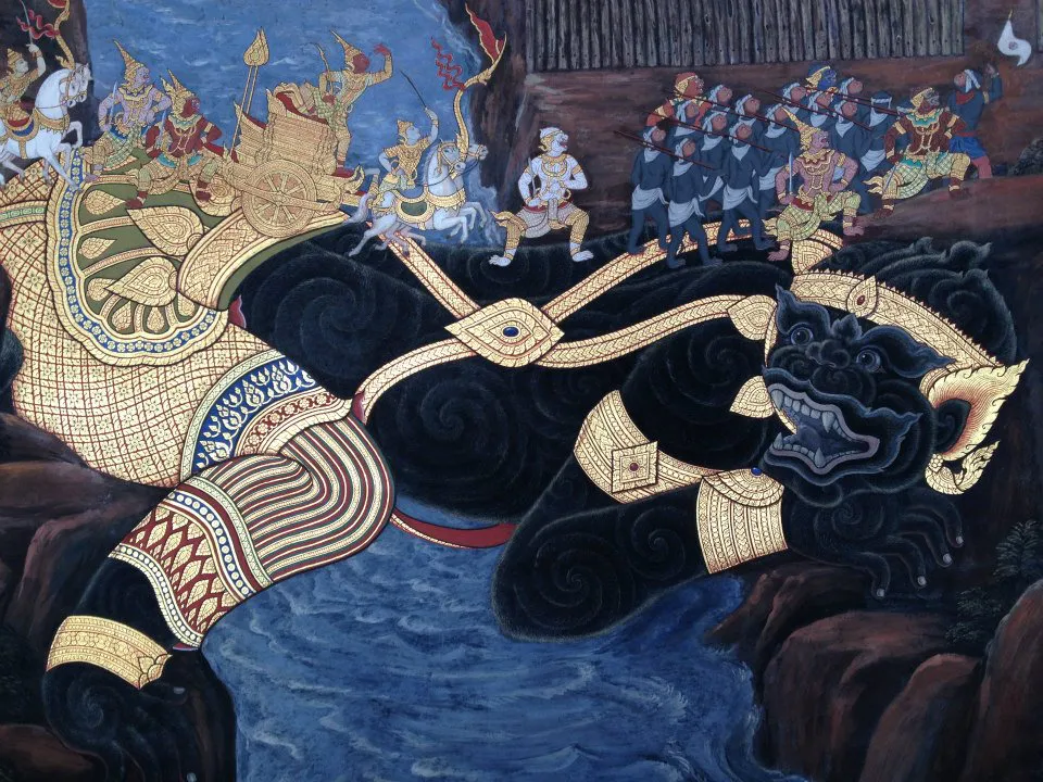 玉佛寺的哈努曼战斗场景壁画