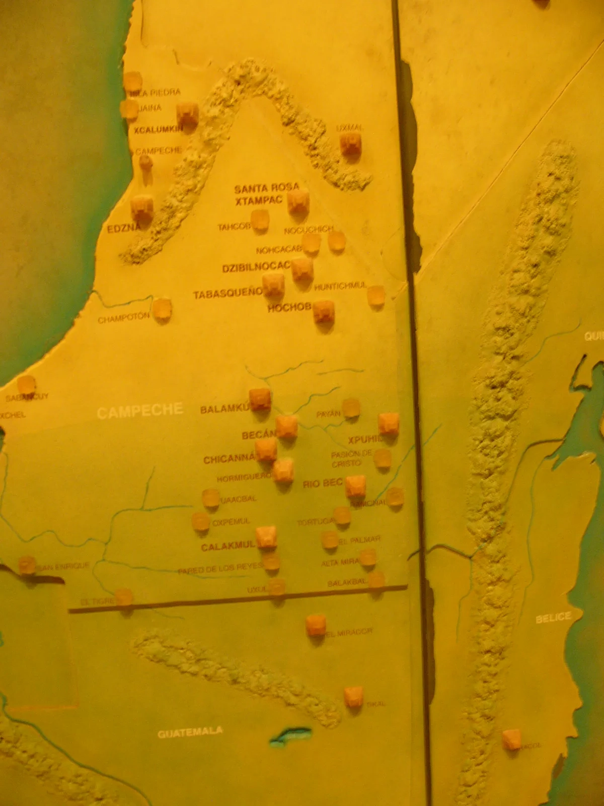 유카탄 반도의 마야 유적 지도