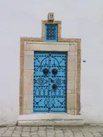 Blue Door with Nailhead Ornamentation