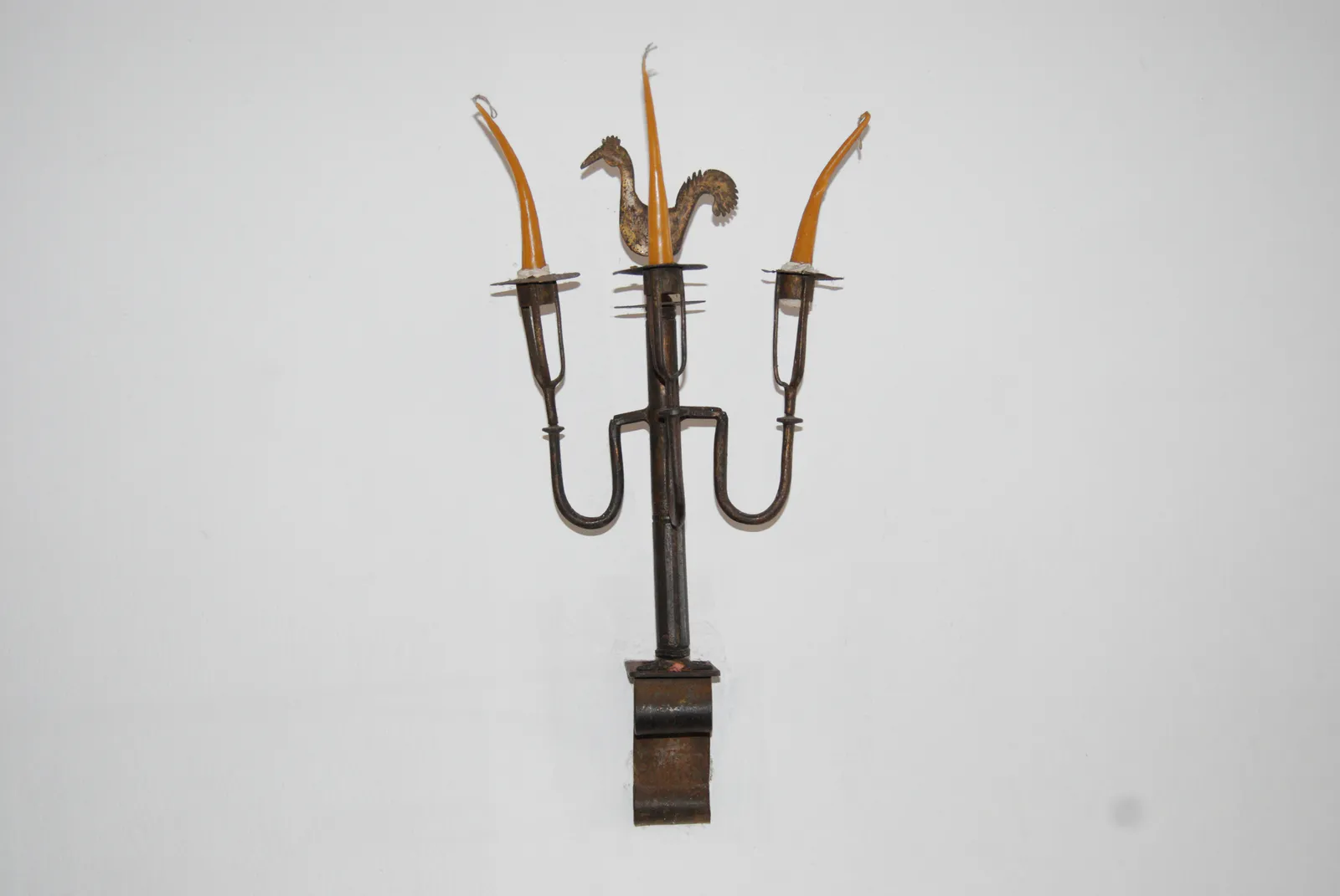 Three-Arm Iron Wall Sconce with Rooster Finial