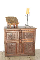 Carved Chest with Bookstand and Candelabra