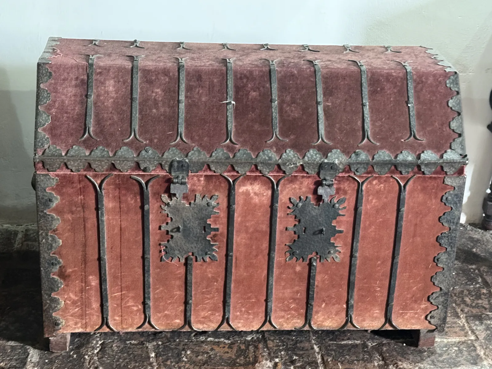 Velvet-Covered Chest with Iron Fittings