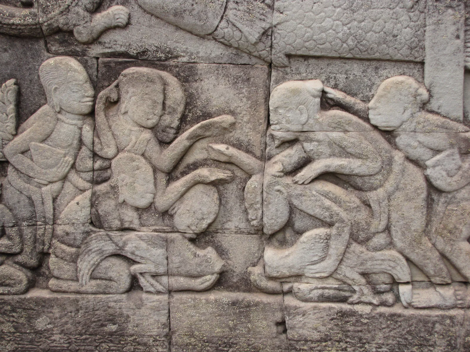 Bas Relief of Cockfight at Bayon Temple